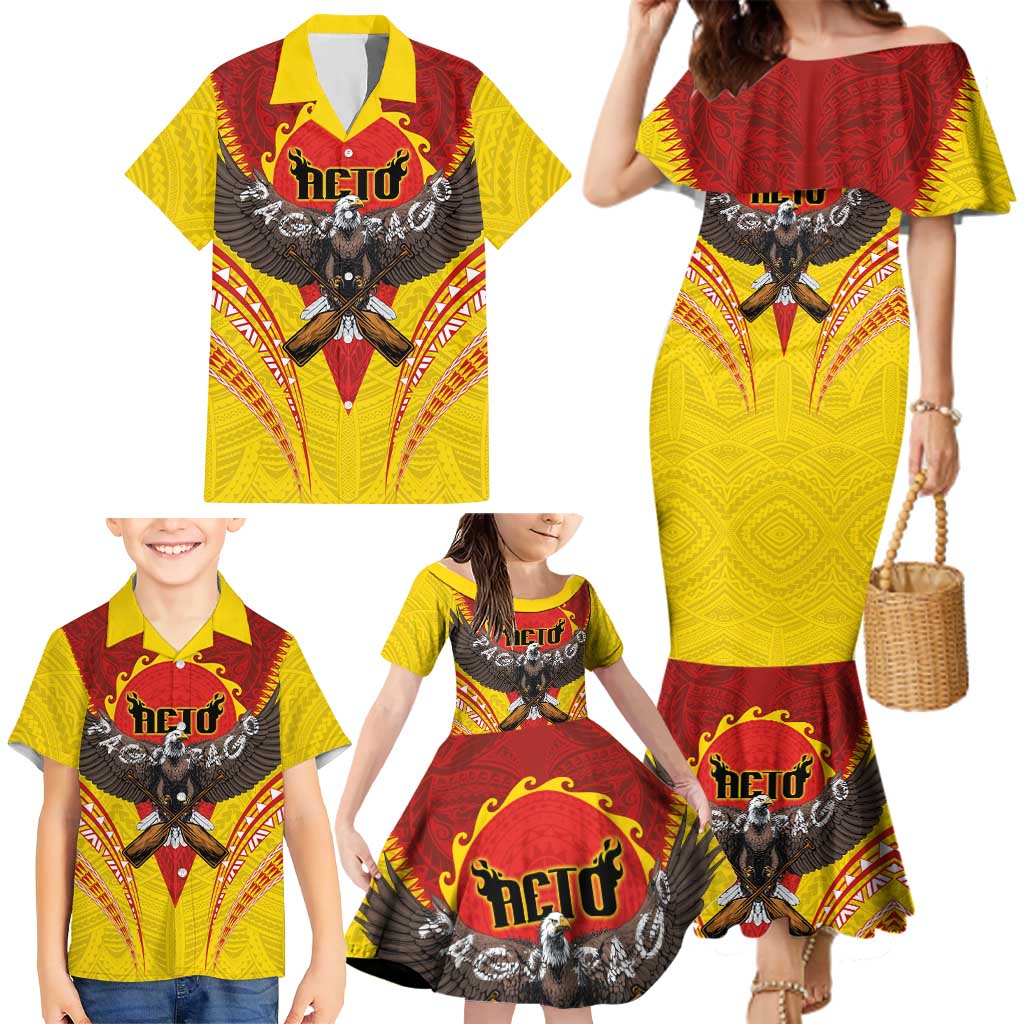 American Samoa Fautasi Race Family Matching Mermaid Dress and Hawaiian Shirt Pago Pago-Aeto Samoan Tattoo and Eagle
