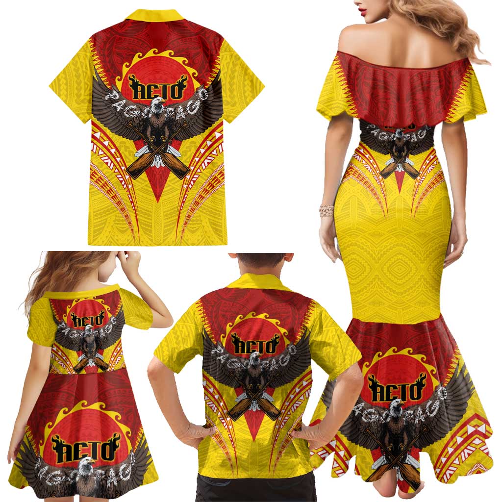 American Samoa Fautasi Race Family Matching Mermaid Dress and Hawaiian Shirt Pago Pago-Aeto Samoan Tattoo and Eagle LT03 - Polynesian Pride