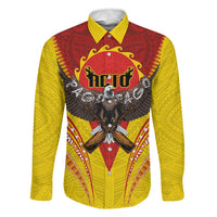 American Samoa Fautasi Race Family Matching Off The Shoulder Long Sleeve Dress and Hawaiian Shirt Pago Pago-Aeto Samoan Tattoo and Eagle LT03 Dad's Shirt - Long Sleeve Yellow - Polynesian Pride