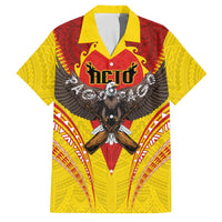 American Samoa Fautasi Race Family Matching Off Shoulder Short Dress and Hawaiian Shirt Pago Pago-Aeto Samoan Tattoo and Eagle LT03 Dad's Shirt - Short Sleeve Yellow - Polynesian Pride