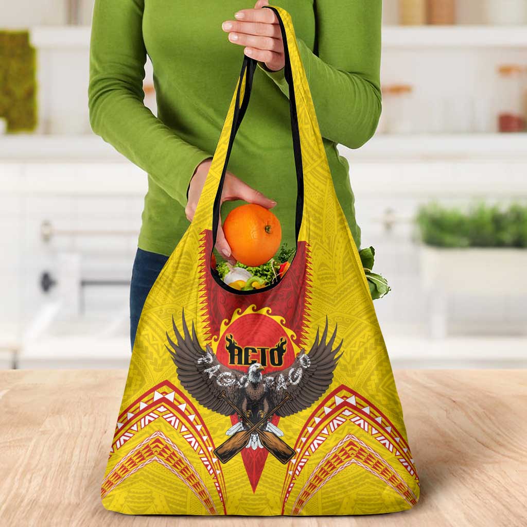 American Samoa Fautasi Race Grocery Bag Pago Pago-Aeto Samoan Tattoo and Eagle