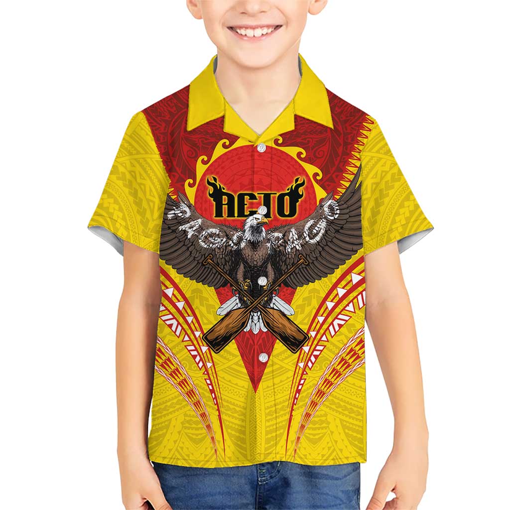 American Samoa Fautasi Race Kid Hawaiian Shirt Pago Pago-Aeto Samoan Tattoo and Eagle