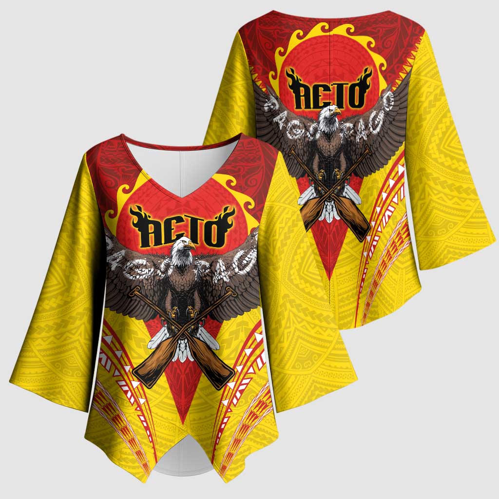 American Samoa Fautasi Race Kimono Sleeve Blouse Pago Pago-Aeto Samoan Tattoo and Eagle LT03 - Polynesian Pride