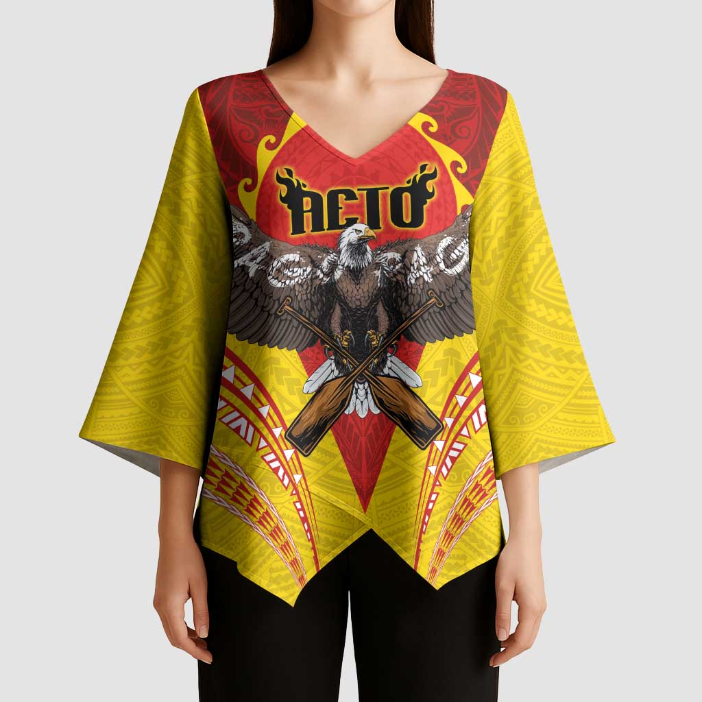 American Samoa Fautasi Race Kimono Sleeve Blouse Pago Pago-Aeto Samoan Tattoo and Eagle LT03 - Polynesian Pride