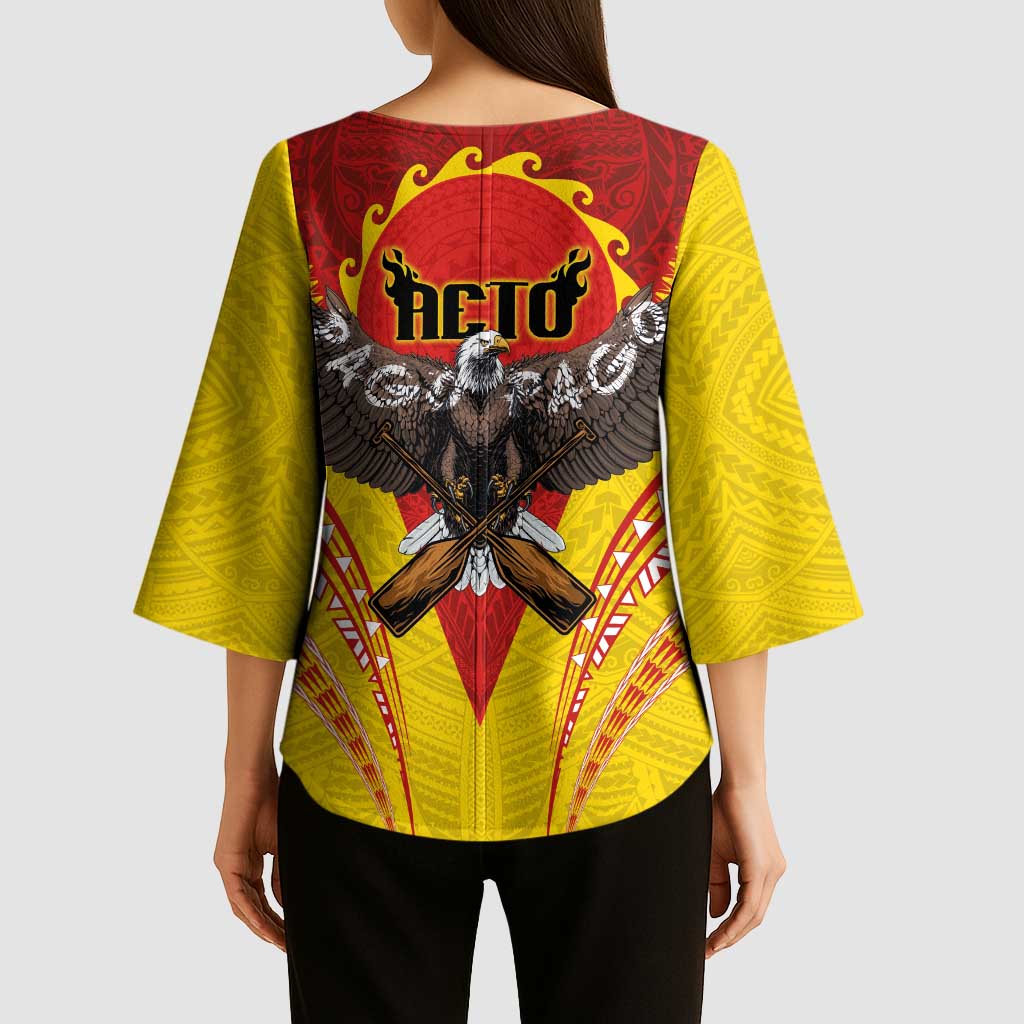American Samoa Fautasi Race Kimono Sleeve Blouse Pago Pago-Aeto Samoan Tattoo and Eagle LT03 - Polynesian Pride