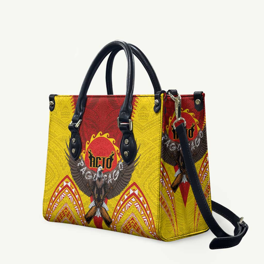 American Samoa Fautasi Race Leather Bag Pago Pago-Aeto Samoan Tattoo and Eagle LT03 Yellow - Polynesian Pride