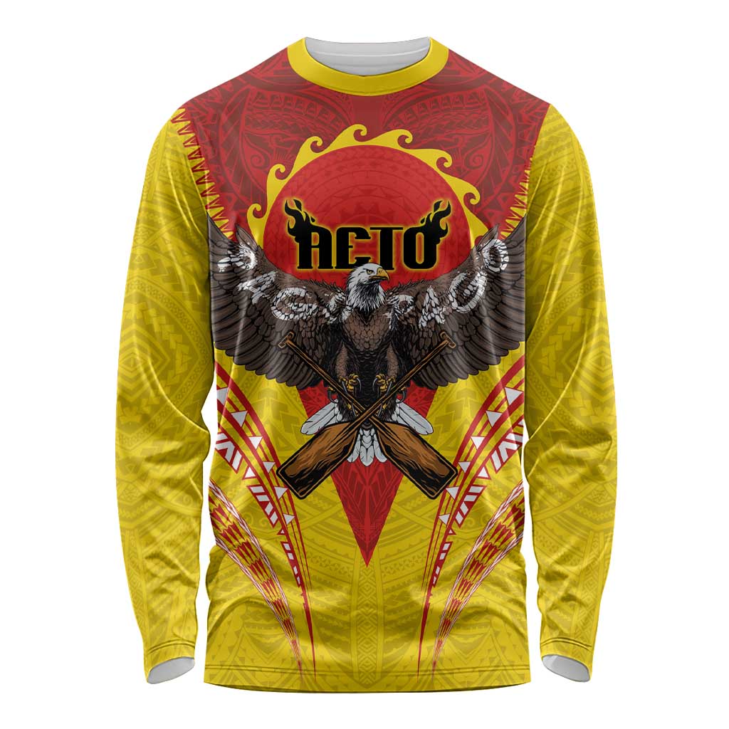 American Samoa Fautasi Race Long Sleeve Shirt Pago Pago-Aeto Samoan Tattoo and Eagle LT03 Unisex Yellow - Polynesian Pride