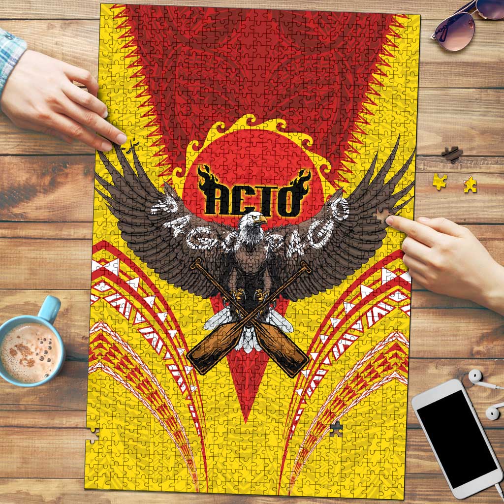 American Samoa Fautasi Race Puzzle Pago Pago-Aeto Samoan Tattoo and Eagle LT03 Yellow - Polynesian Pride