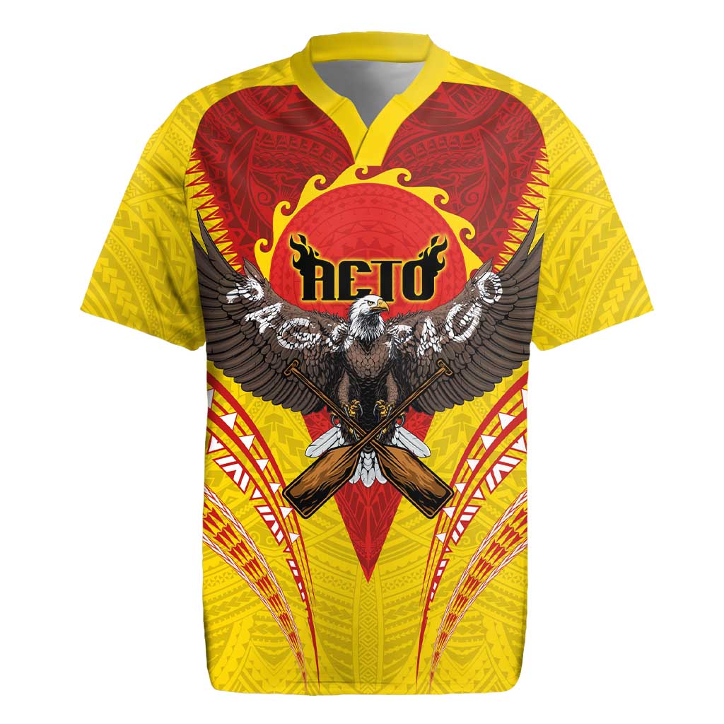 American Samoa Fautasi Race Rugby Jersey Pago Pago-Aeto Samoan Tattoo and Eagle LT03 Yellow - Polynesian Pride