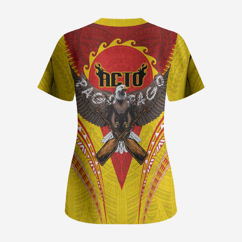 American Samoa Fautasi Race Scrub Top Pago Pago-Aeto Samoan Tattoo and Eagle LT03 - Polynesian Pride