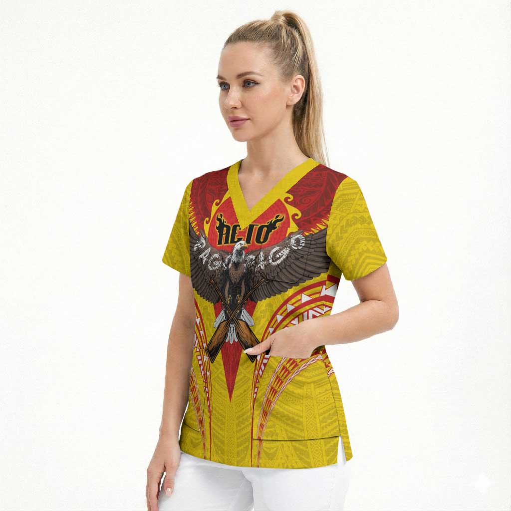 American Samoa Fautasi Race Scrub Top Pago Pago-Aeto Samoan Tattoo and Eagle LT03 - Polynesian Pride