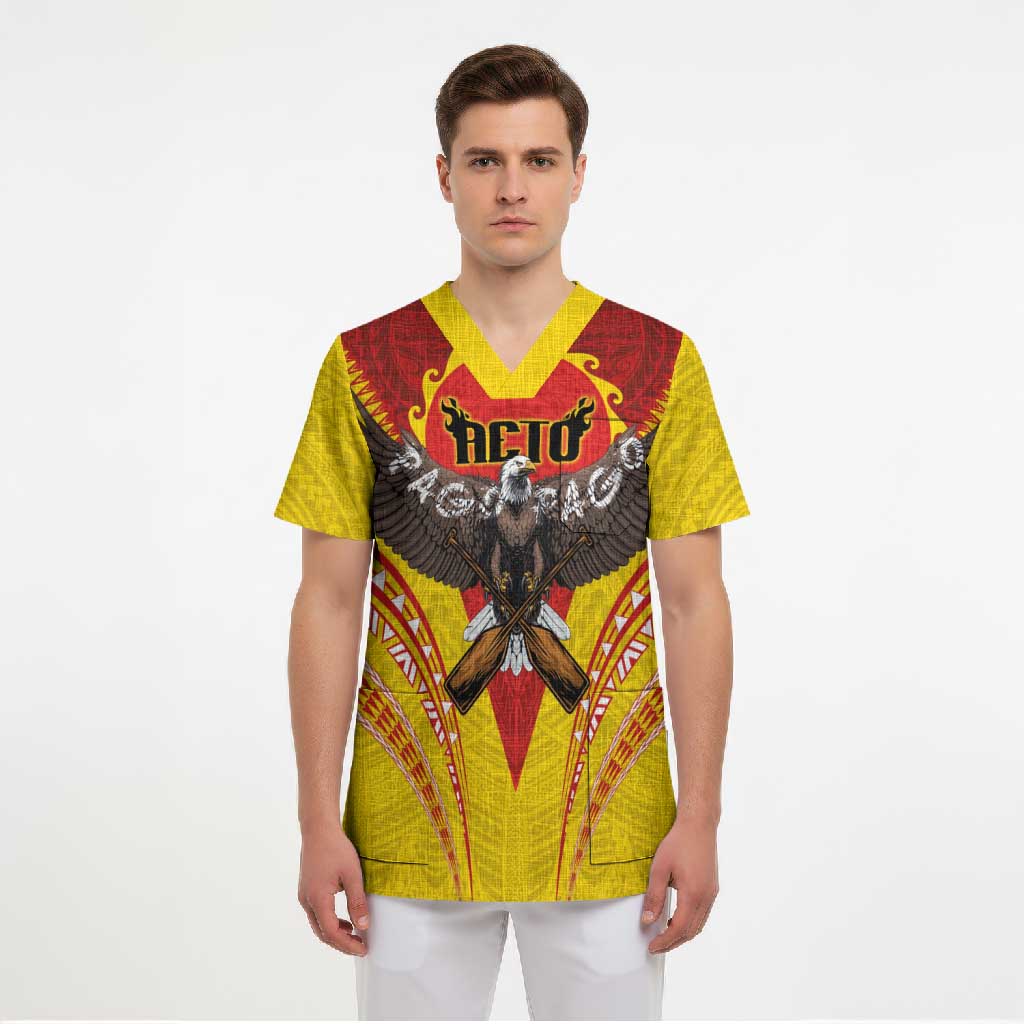 American Samoa Fautasi Race Scrub Top Pago Pago-Aeto Samoan Tattoo and Eagle LT03 - Polynesian Pride