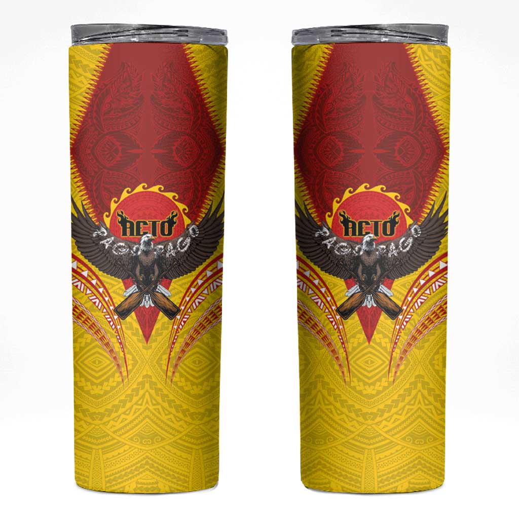 American Samoa Fautasi Race Skinny Tumbler Pago Pago-Aeto Samoan Tattoo and Eagle LT03 Yellow - Polynesian Pride
