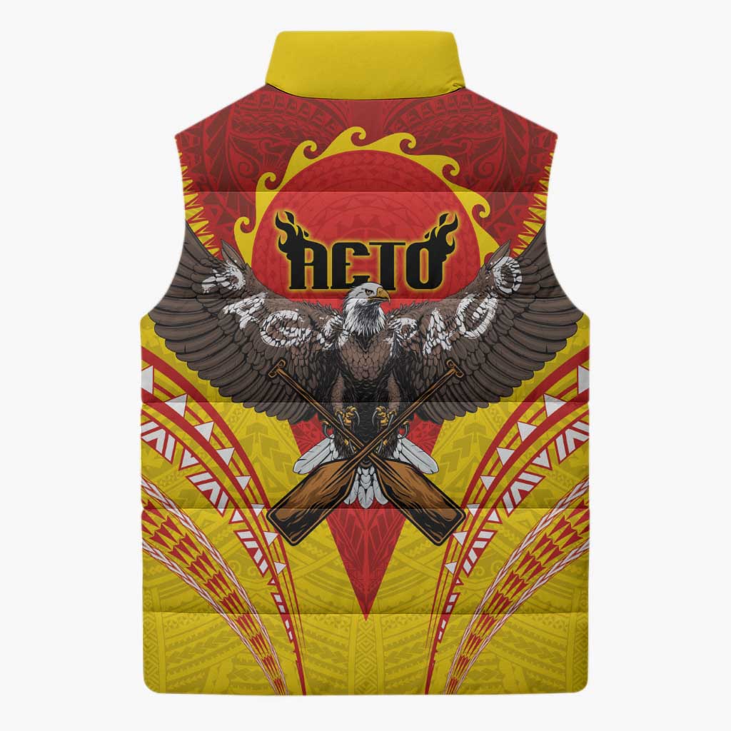 American Samoa Fautasi Race Sleeveless Puffer Jacket Pago Pago-Aeto Samoan Tattoo and Eagle