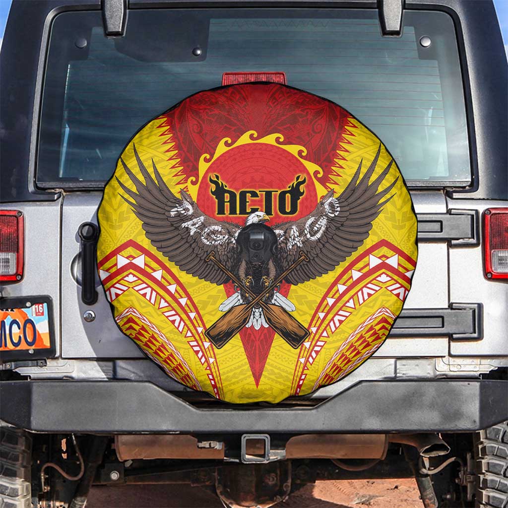 American Samoa Fautasi Race Spare Tire Cover Pago Pago-Aeto Samoan Tattoo and Eagle LT03 Yellow - Polynesian Pride