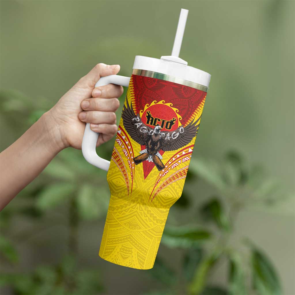 American Samoa Fautasi Race Tumbler With Handle Pago Pago-Aeto Samoan Tattoo and Eagle