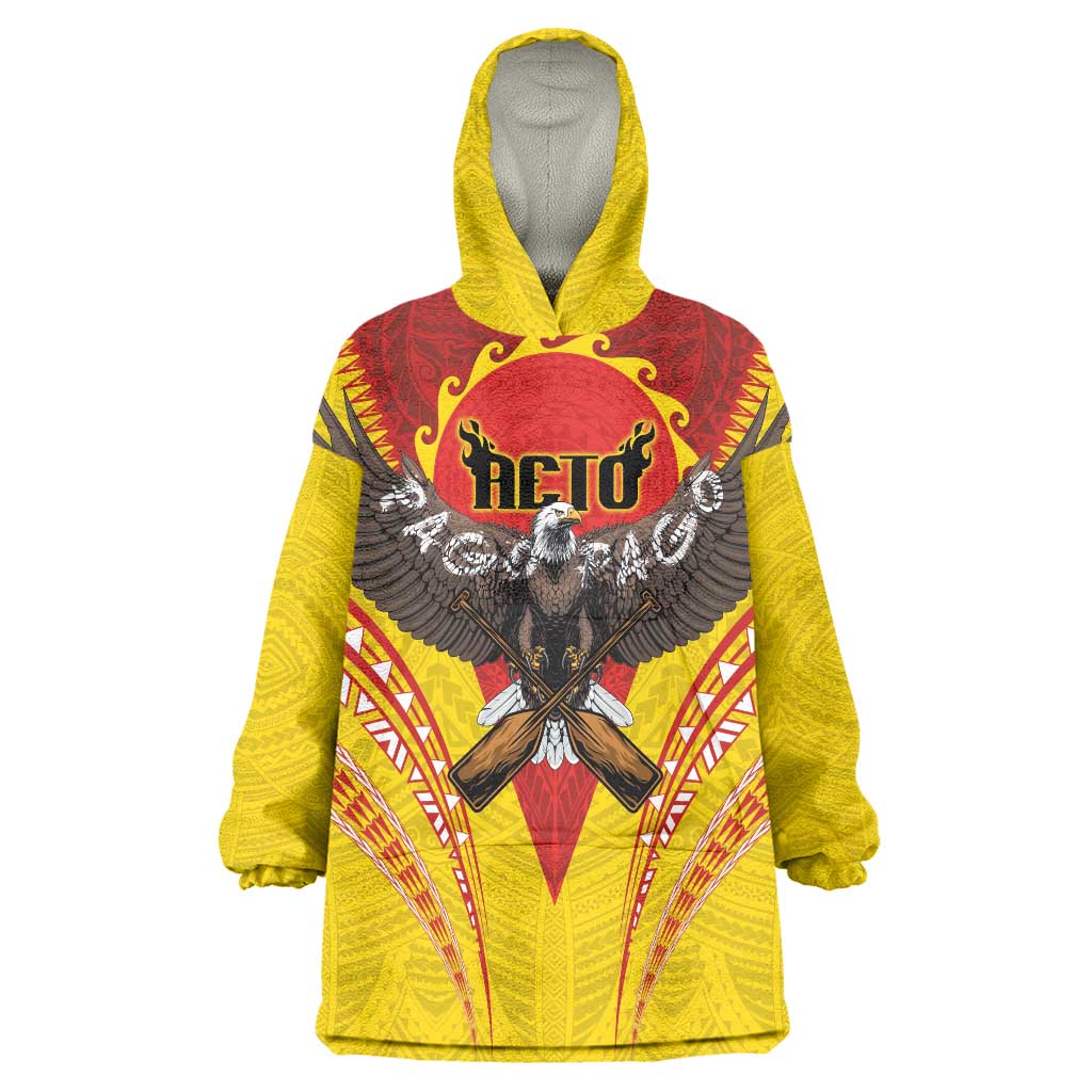 American Samoa Fautasi Race Wearable Blanket Hoodie Pago Pago-Aeto Samoan Tattoo and Eagle LT03 One Size Yellow - Polynesian Pride