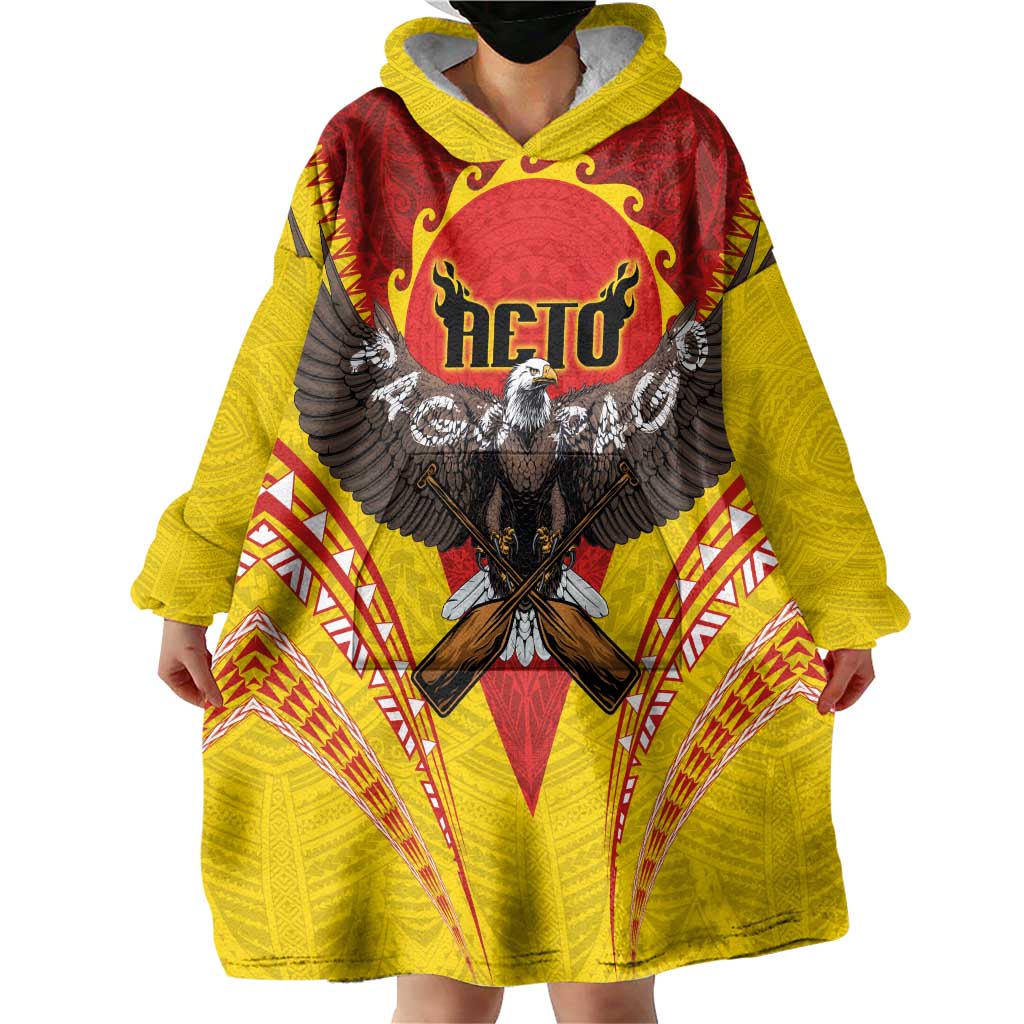 American Samoa Fautasi Race Wearable Blanket Hoodie Pago Pago-Aeto Samoan Tattoo and Eagle LT03 - Polynesian Pride
