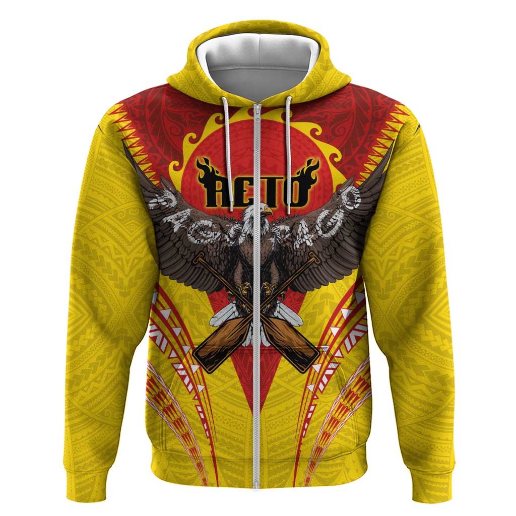 American Samoa Fautasi Race Zip Hoodie Pago Pago-Aeto Samoan Tattoo and Eagle LT03 Zip Hoodie Yellow - Polynesian Pride
