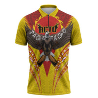 American Samoa Fautasi Race Zipper Polo Shirt Pago Pago-Aeto Samoan Tattoo and Eagle LT03 Yellow - Polynesian Pride