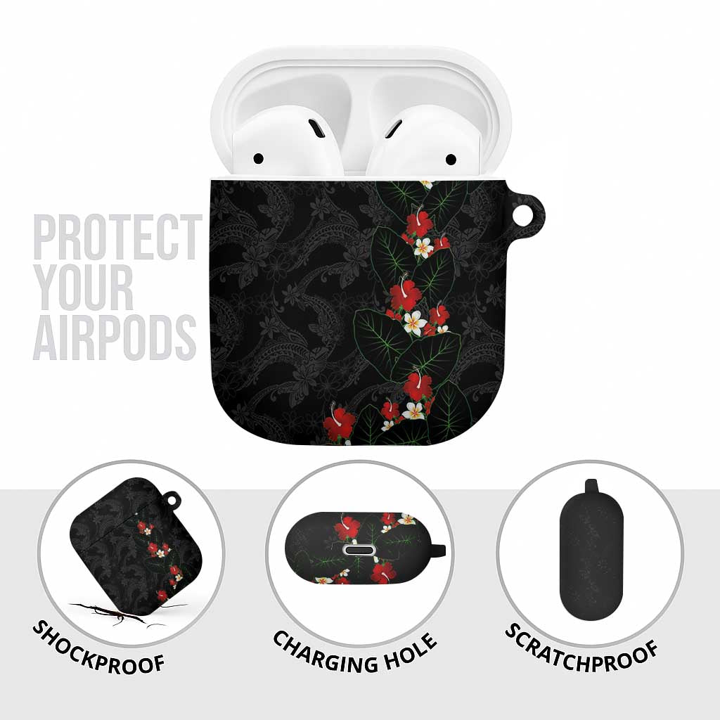 Hawaiian Taro Leaves-Hibiscus and Plumeria AirPods Case Floral Tribal Tattoo Motif