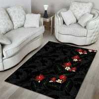 Hawaiian Taro Leaves-Hibiscus and Plumeria Area Rug Floral Tribal Tattoo Motif