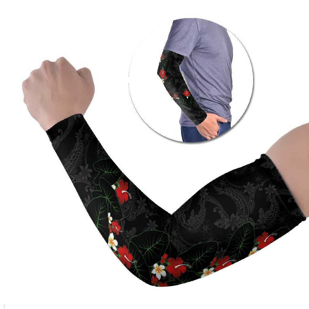 Hawaiian Taro Leaves-Hibiscus and Plumeria Arm Sleeves Floral Tribal Tattoo Motif