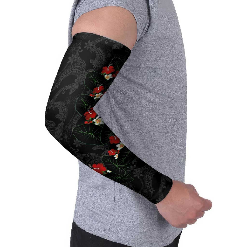 Hawaiian Taro Leaves-Hibiscus and Plumeria Arm Sleeves Floral Tribal Tattoo Motif
