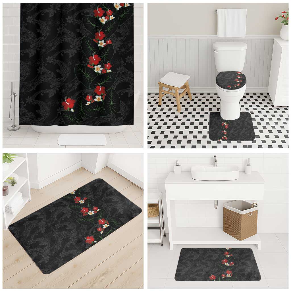 Hawaiian Taro Leaves-Hibiscus and Plumeria Bathroom Set Floral Tribal Tattoo Motif LT03 - Polynesian Pride