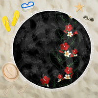 Hawaiian Taro Leaves-Hibiscus and Plumeria Beach Blanket Floral Tribal Tattoo Motif LT03 One Size 150cm Black - Polynesian Pride