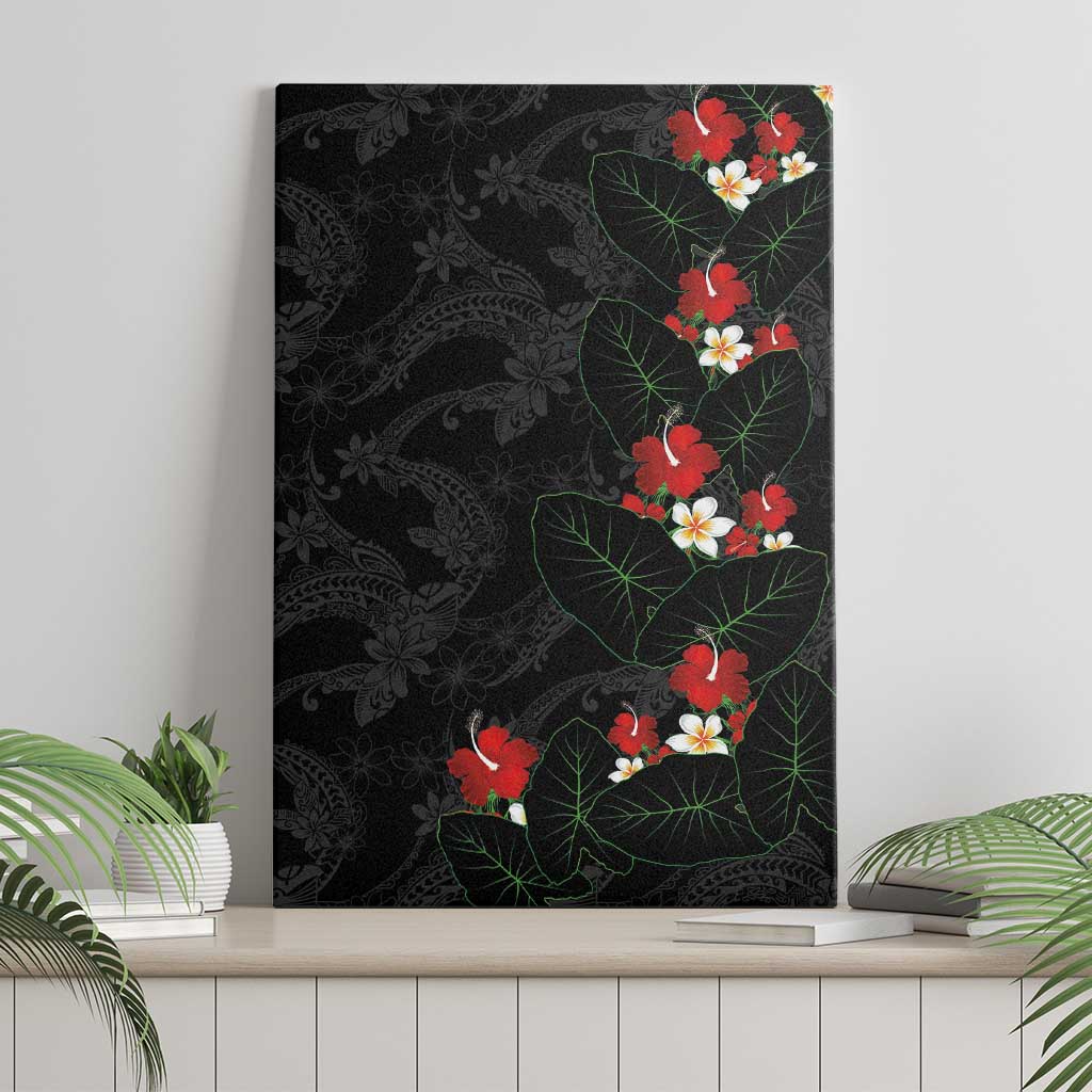 Hawaiian Taro Leaves-Hibiscus and Plumeria Canvas Wall Art Floral Tribal Tattoo Motif