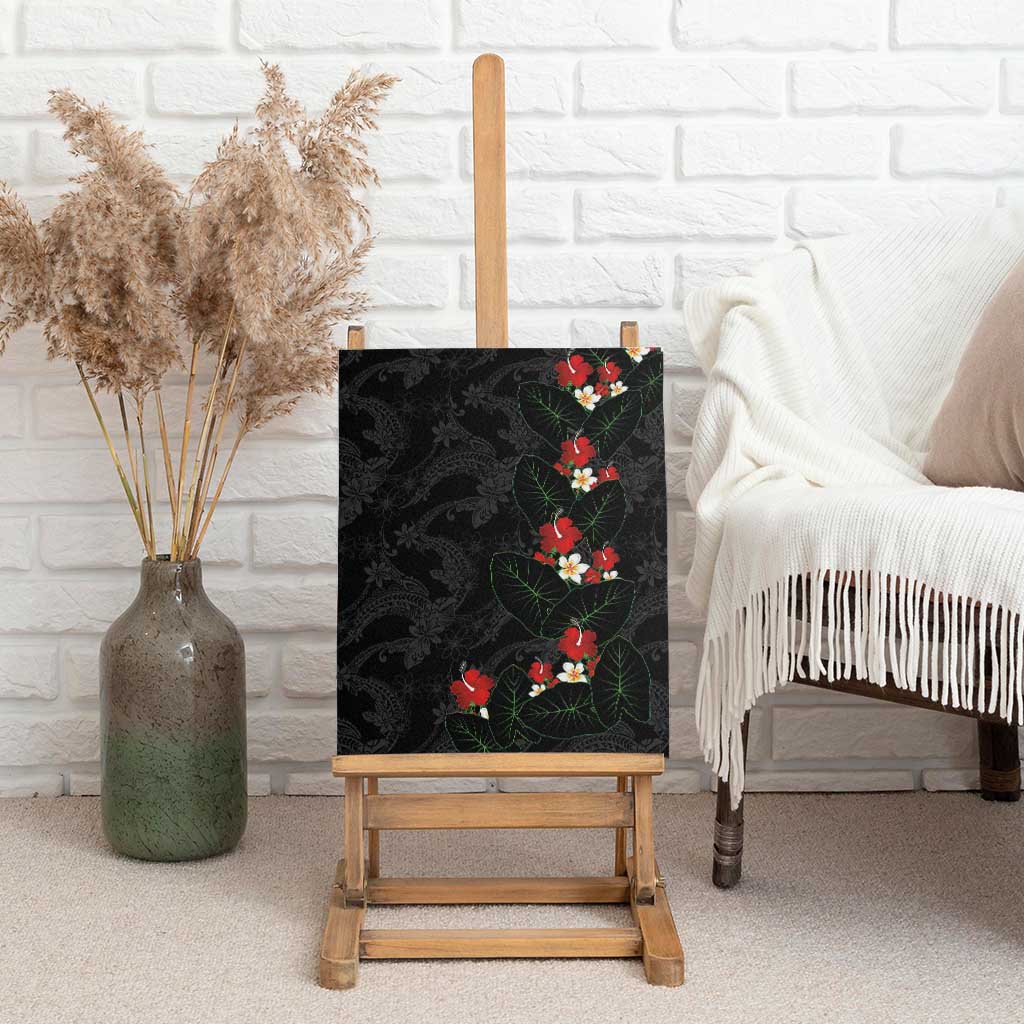 Hawaiian Taro Leaves-Hibiscus and Plumeria Canvas Wall Art Floral Tribal Tattoo Motif