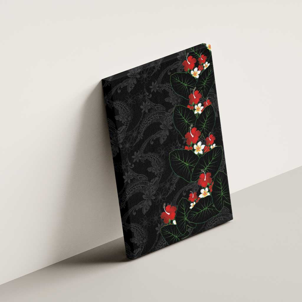 Hawaiian Taro Leaves-Hibiscus and Plumeria Canvas Wall Art Floral Tribal Tattoo Motif