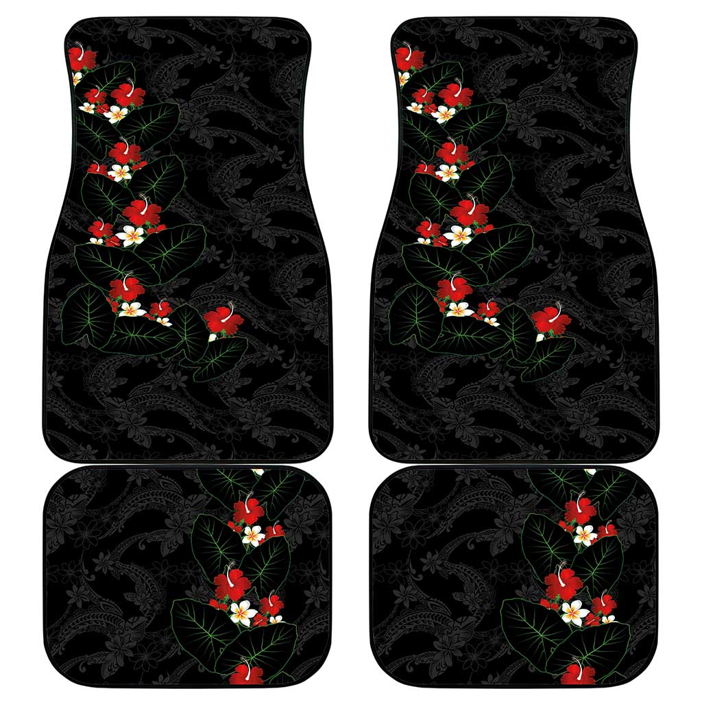 Hawaiian Taro Leaves-Hibiscus and Plumeria Car Mats Floral Tribal Tattoo Motif