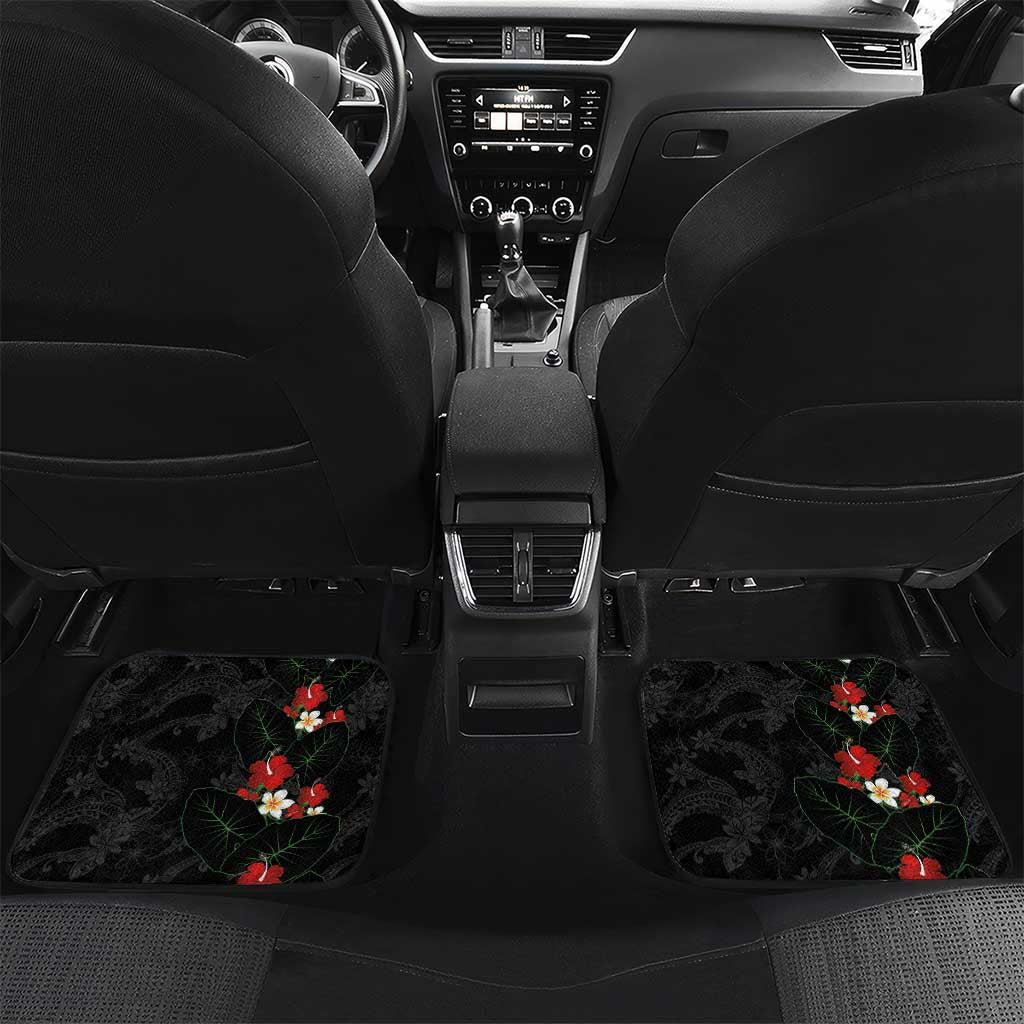 Hawaiian Taro Leaves-Hibiscus and Plumeria Car Mats Floral Tribal Tattoo Motif