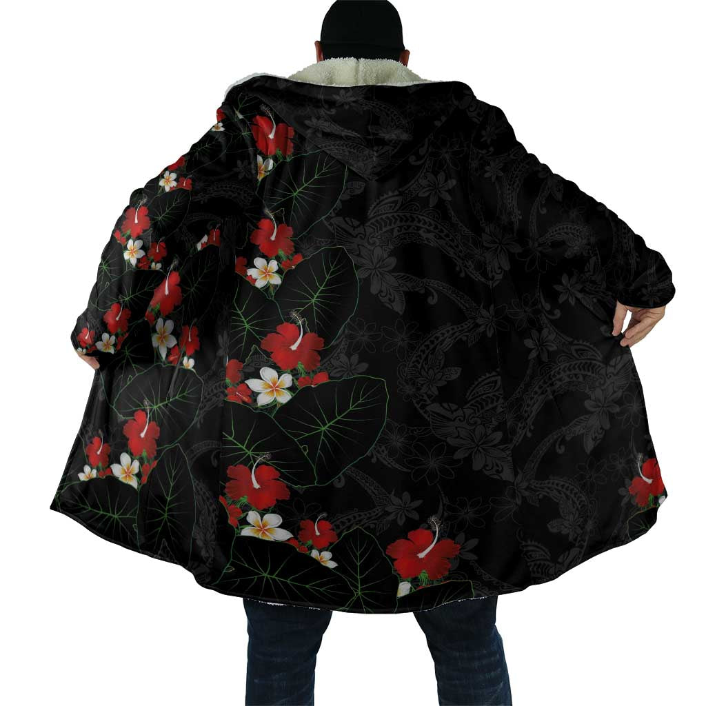 Hawaiian Taro Leaves-Hibiscus and Plumeria Cloak Floral Tribal Tattoo Motif