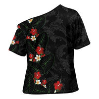 Hawaiian Taro Leaves-Hibiscus and Plumeria Cross Shoulder Shirt Floral Tribal Tattoo Motif LT03 - Polynesian Pride