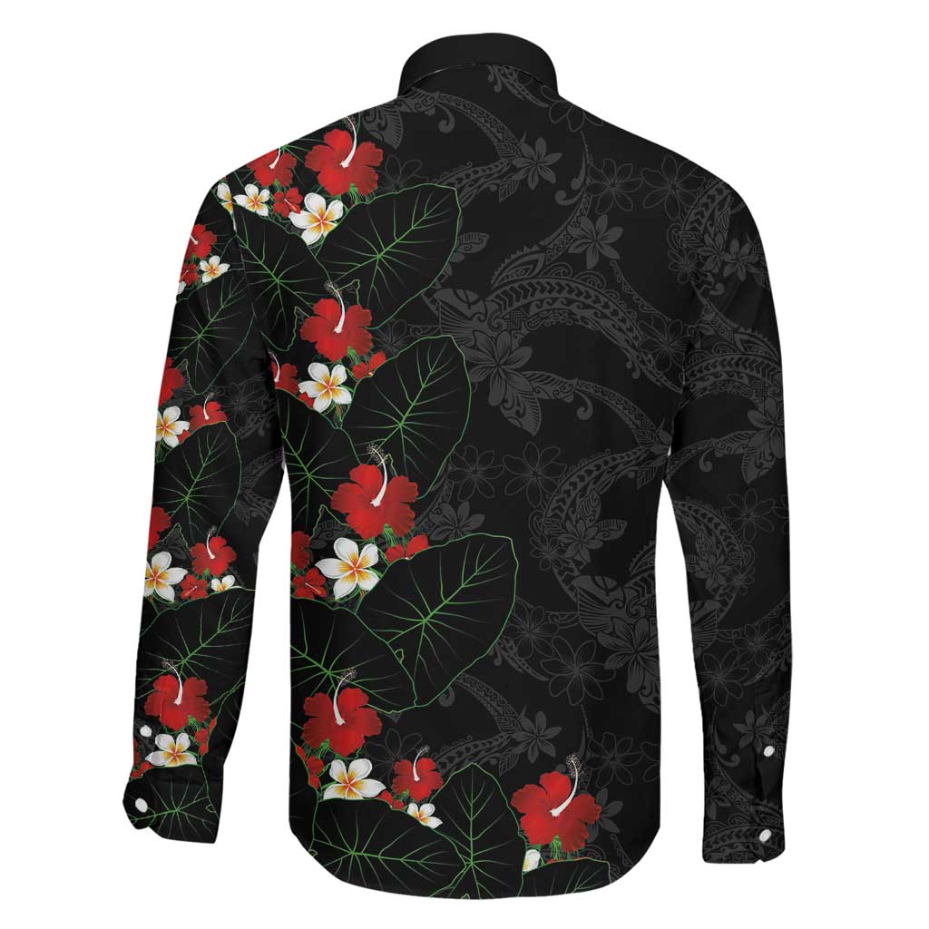 Hawaiian Taro Leaves-Hibiscus and Plumeria Family Matching Mermaid Dress and Hawaiian Shirt Floral Tribal Tattoo Motif LT03 - Polynesian Pride