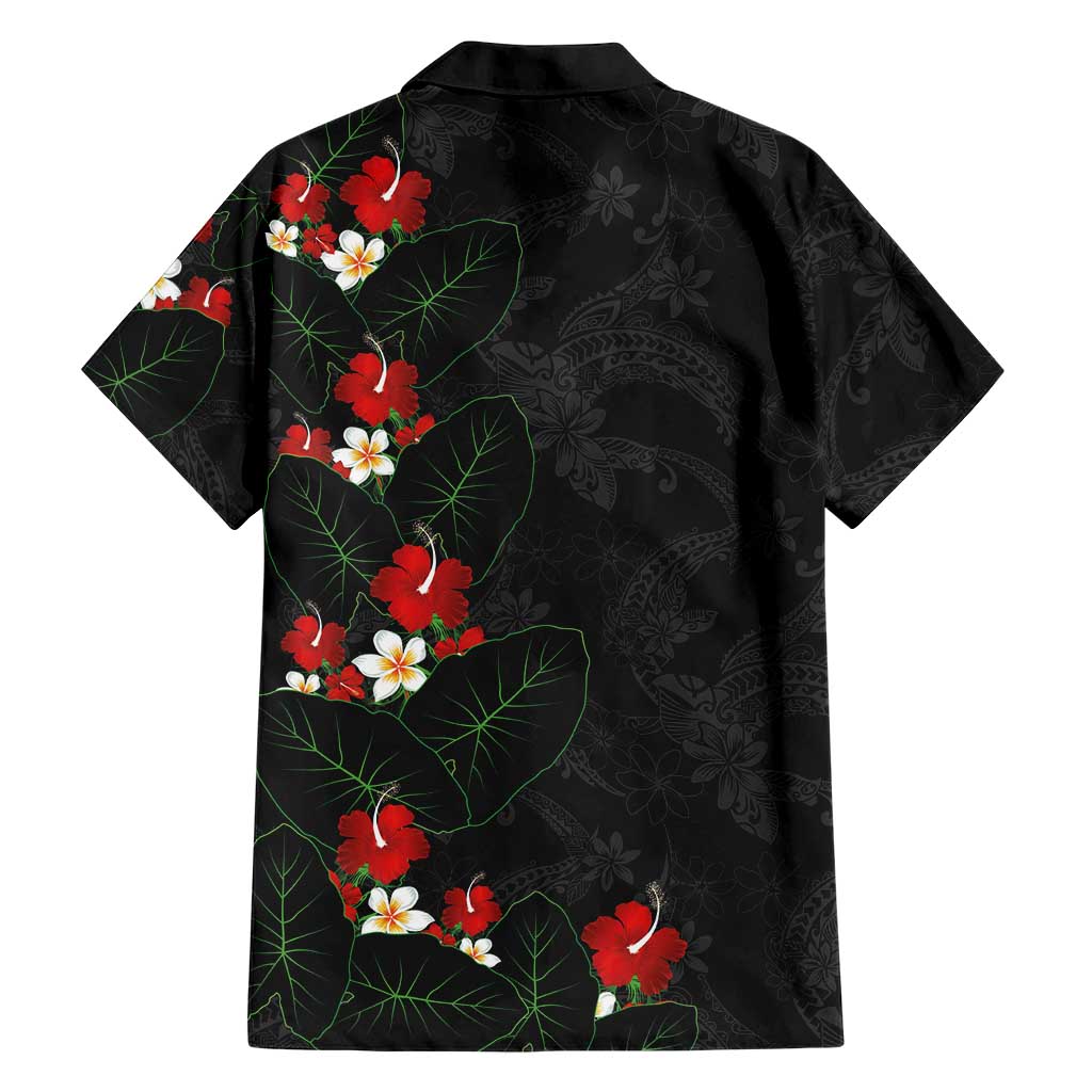 Hawaiian Taro Leaves-Hibiscus and Plumeria Family Matching Off Shoulder Maxi Dress and Hawaiian Shirt Floral Tribal Tattoo Motif LT03 - Polynesian Pride