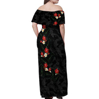Hawaiian Taro Leaves-Hibiscus and Plumeria Family Matching Off Shoulder Maxi Dress and Hawaiian Shirt Floral Tribal Tattoo Motif LT03 - Polynesian Pride