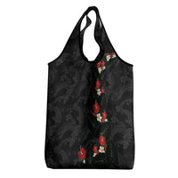Hawaiian Taro Leaves-Hibiscus and Plumeria Grocery Bag Floral Tribal Tattoo Motif