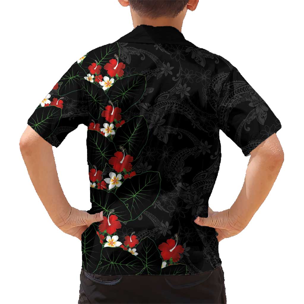 Hawaiian Taro Leaves-Hibiscus and Plumeria Kid Hawaiian Shirt Floral Tribal Tattoo Motif LT03 - Polynesian Pride