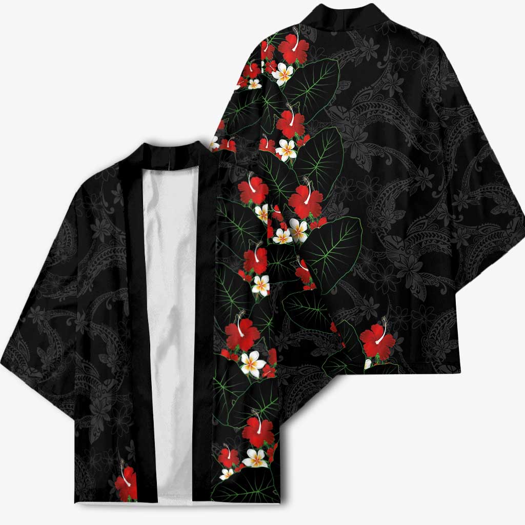 Hawaiian Taro Leaves-Hibiscus and Plumeria Kimono Floral Tribal Tattoo Motif