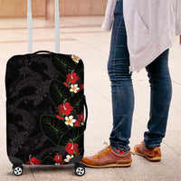 Hawaiian Taro Leaves-Hibiscus and Plumeria Luggage Cover Floral Tribal Tattoo Motif LT03 Black - Polynesian Pride