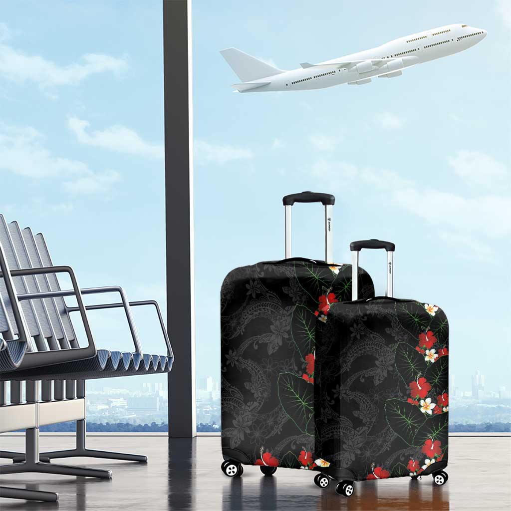 Hawaiian Taro Leaves-Hibiscus and Plumeria Luggage Cover Floral Tribal Tattoo Motif LT03 - Polynesian Pride