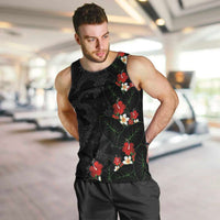 Hawaiian Taro Leaves-Hibiscus and Plumeria Men Tank Top Floral Tribal Tattoo Motif
