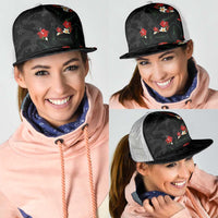 Hawaiian Taro Leaves-Hibiscus and Plumeria Mesh Trucker Cap Floral Tribal Tattoo Motif LT03 - Polynesian Pride