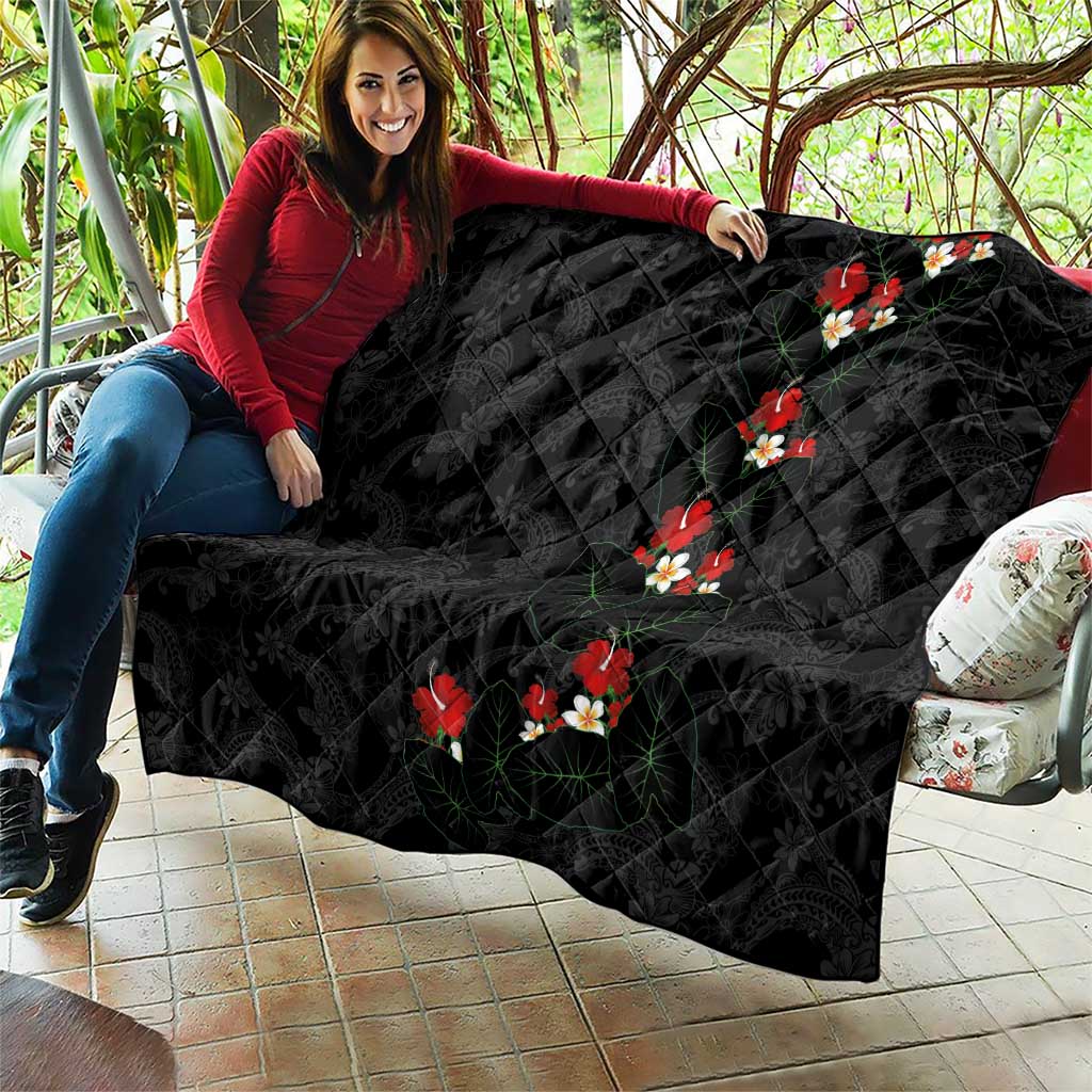 Hawaiian Taro Leaves-Hibiscus and Plumeria Quilt Floral Tribal Tattoo Motif