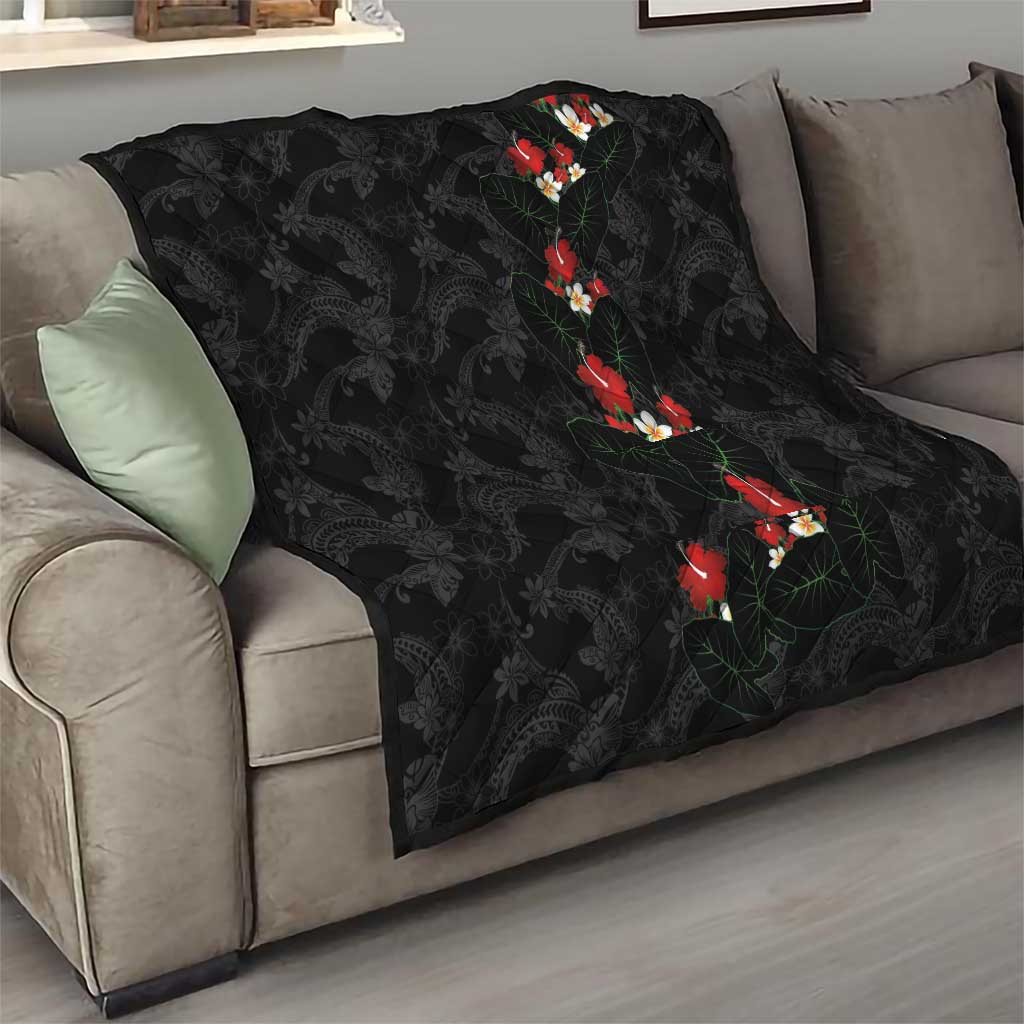 Hawaiian Taro Leaves-Hibiscus and Plumeria Quilt Floral Tribal Tattoo Motif