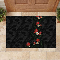 Hawaiian Taro Leaves-Hibiscus and Plumeria Rubber Doormat Floral Tribal Tattoo Motif